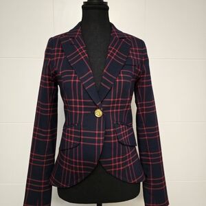 Smythe One Button Blazer - navy and red window pane